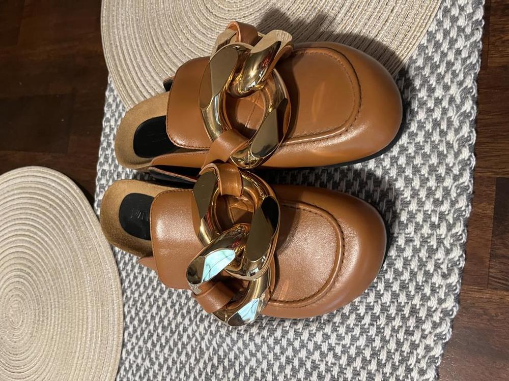 Jw Anderson J.W. gold chain camel color leather loafer mules sz 41